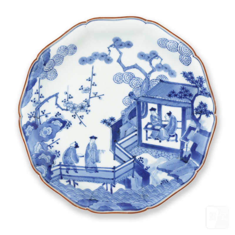 江戶時代 十七世紀 青花柿右衛門士大夫圖盤 | A BLUE AND WHITE KAKIEMON STYLE 'SCHOLARS' DISH